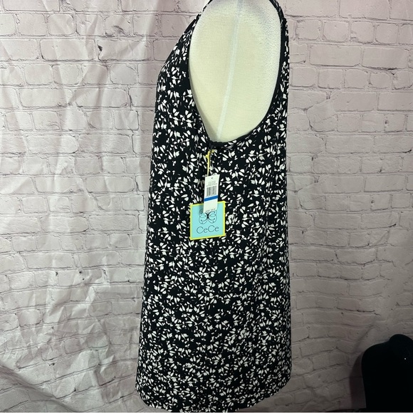CeCe sunset scape Black White Patterned halter shift Dress sz XL - Picture 2 of 8